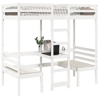 Hoogslaper met bureau en stoelen grenenhout wit 90x190 cm 4