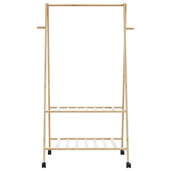 Kledingrek met schappen en wielen 96x45,5x155,5 cm bamboe 4