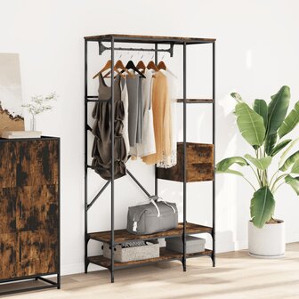 Kledingrek met schappen bewerkt hout gerookt eikenkleurig 3