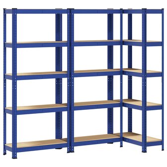 Opbergrekken 3 st 5-laags staal en bewerkt hout blauw 2