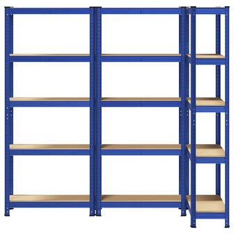 Opbergrekken 3 st 5-laags staal en bewerkt hout blauw 4