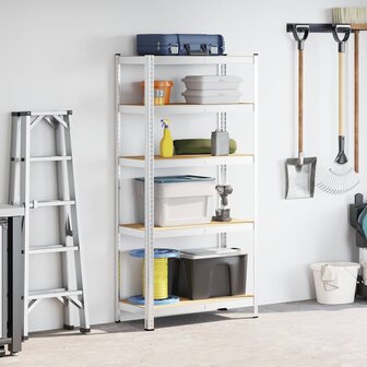 Opbergrek 5-laags staal en bewerkt hout zilverkleurig 3