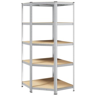 Hoekrek 5-laags staal en bewerkt hout zilverkleurig 2