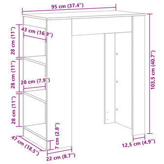 Bartafel met rekken 95x47x103,5 cm bewerkt hout grijs sonoma 9