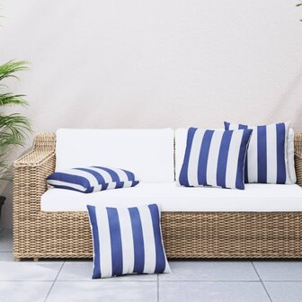 Sierkussens 4 st gestreept 50x50 cm stof blauw en wit 1