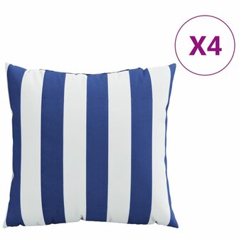 Sierkussens 4 st gestreept 50x50 cm stof blauw en wit 2