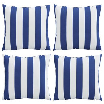 Sierkussens 4 st gestreept 50x50 cm stof blauw en wit 4