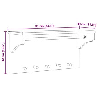 Wandkapstok SANDNES wit 87x30x42 cm massief grenenhout 9