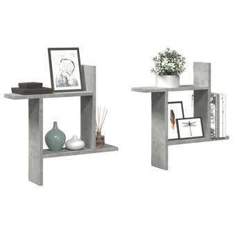 Wandschappen 2 st 50x12x50 cm bewerkt hout betongrijs 1