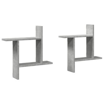 Wandschappen 2 st 50x12x50 cm bewerkt hout betongrijs 2