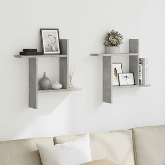 Wandschappen 2 st 50x12x50 cm bewerkt hout betongrijs 3
