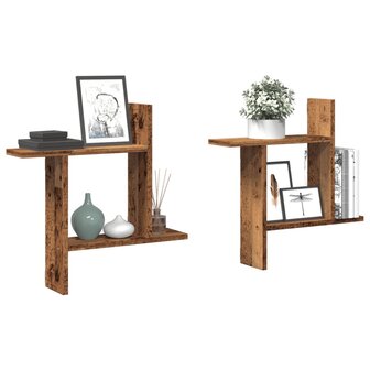 Wandschappen 2 st 50x12x50 cm bewerkt hout oud houtkleurig 1