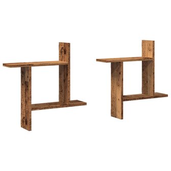 Wandschappen 2 st 50x12x50 cm bewerkt hout oud houtkleurig 2