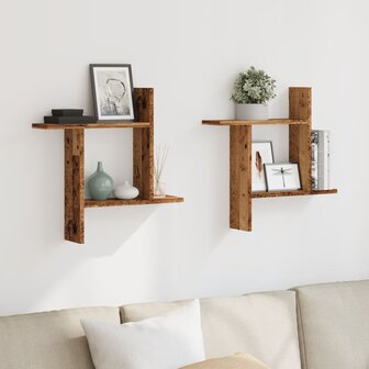 Wandschappen 2 st 50x12x50 cm bewerkt hout oud houtkleurig 3