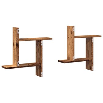Wandschappen 2 st 50x12x50 cm bewerkt hout oud houtkleurig 6
