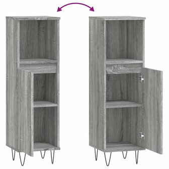 Badkamerkast 30x30x100 cm bewerkt hout grijs sonoma eikenkleur 9