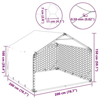 Hondenkennel buiten met deksel 2x2x1,5 m gegalvaniseerd staal 7