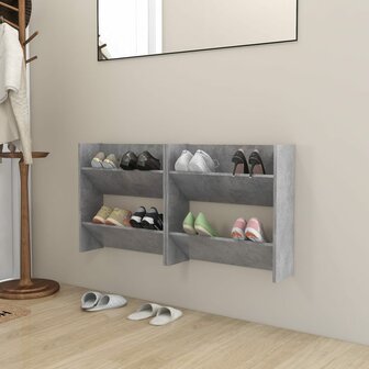 Wandschoenenkasten 2 st 60x18x60 cm spaanplaat betongrijs 1