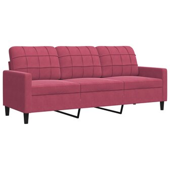 Driezitsbank 180 cm fluweel wijnrood 2