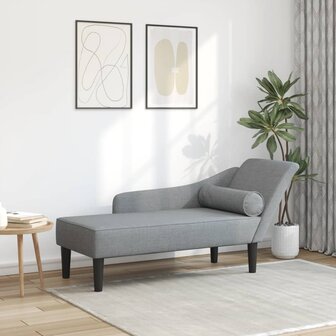 Chaise longue met kussens stof lichtgrijs 1