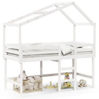 Halfhoogslaper met ladder en bedhuis grenenhout wit 80x200 cm 2