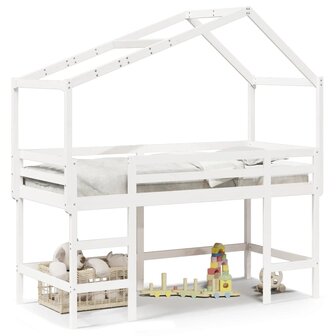 Halfhoogslaper met ladder en bedhuis grenenhout wit 90x190 cm 2