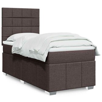 Boxspring met matras stof donkerbruin 90x200 cm 1