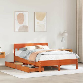 Bed met matras massief grenenhout wasbruin 140x190 cm 1