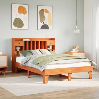 Bed met matras massief grenenhout wasbruin 140x190 cm 1