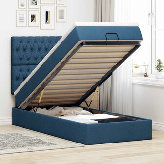 Bed met matras 90x200 cm stof blauw 1