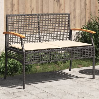 Tuinbank met kussen poly rattan en acaciahout zwart 1
