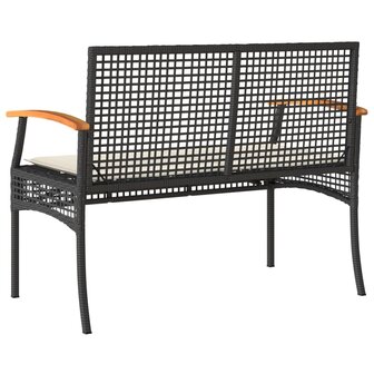Tuinbank met kussen poly rattan en acaciahout zwart 6