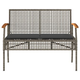 Tuinbank met kussen poly rattan en acaciahout grijs 4
