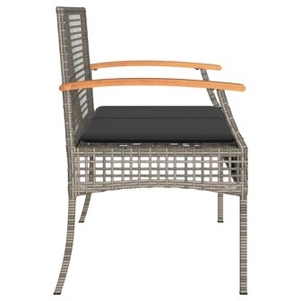 Tuinbank met kussen poly rattan en acaciahout grijs 5