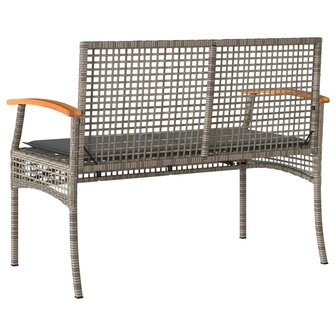 Tuinbank met kussen poly rattan en acaciahout grijs 6