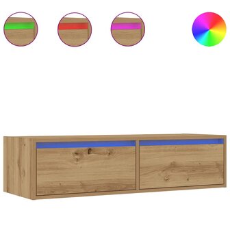 Tv-meubel met LED-verlichting 100X35,5x25 cm artisanaal eiken 2