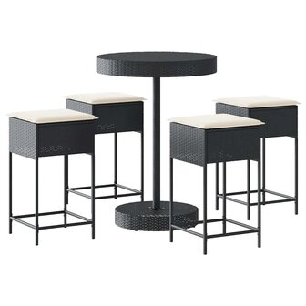 5-delige Tuinbarset met kussens poly rattan zwart 2