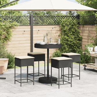 5-delige Tuinbarset met kussens poly rattan zwart 3