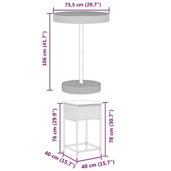 5-delige Tuinbarset met kussens poly rattan zwart 8