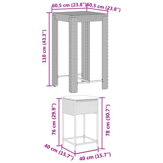 5-delige Tuinbarset met kussens poly rattan grijs 8