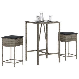 3-delige Tuinbarset met kussens poly rattan grijs 1
