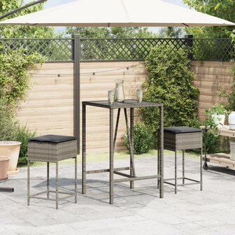 3-delige Tuinbarset met kussens poly rattan grijs 3