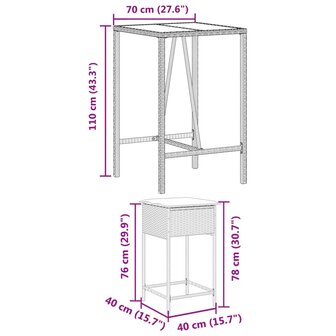 3-delige Tuinbarset met kussens poly rattan grijs 8