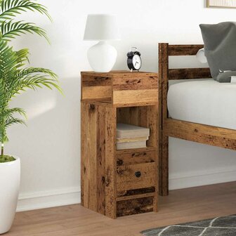 Nachtkastje met lade 25x31x66 cm oud houtkleurig 3