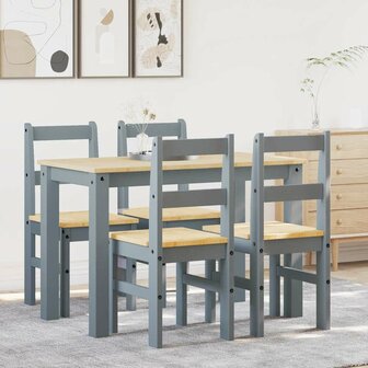 5-delige Eetset Panama massief grenenhout grijs 1