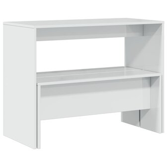 3-delige Eettafel en bankenset bewerkt hout hoogglans wit 7