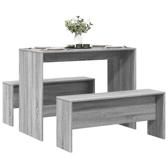 3-delige Eettafel en bankenset bewerkt hout grijs sonoma eiken 1