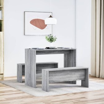 3-delige Eettafel en bankenset bewerkt hout grijs sonoma eiken 3