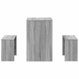 3-delige Eettafel en bankenset bewerkt hout grijs sonoma eiken 5