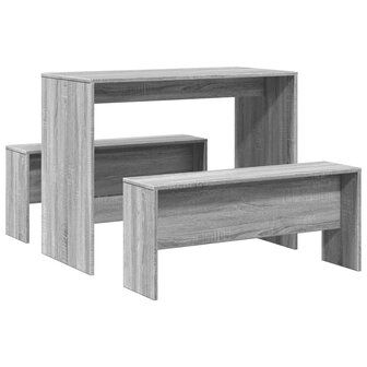 3-delige Eettafel en bankenset bewerkt hout grijs sonoma eiken 6